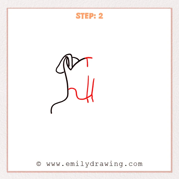 how to draw a cowboy boots - Step 2 of how to draw cowboy boots adds the boot’s front shaft edge, a short top opening line, an inward ankle curve, and small heel guide lines.